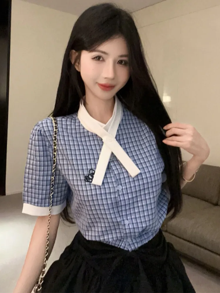 Retro Preppy Style Women's Short Sleeve Plaid Shirt And High Waist Puffy Skirt Two Piece Set Summer New Pure Desire Sweet
Retro Preppy Style Women's Short Sleeve Plaid Shirt And High Waist Puffy Skirt Two Piece Set Summer New Pure Desire Sweet