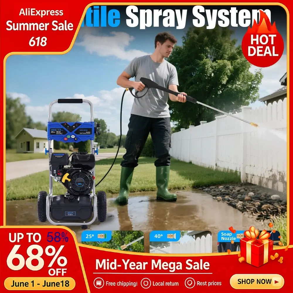 Powered Pressure Washer 3500 PSI 2.3 GPM Heavy Duty High Power Washer,209CC 7HP Engine 25Ft Pressure Hose, Axial Aluminum,Custom
Powered Pressure Washer 3500 PSI 2.3 GPM Heavy Duty High Power Washer,209CC 7HP Engine 25Ft Pressure Hose, Axial Aluminum,Custom