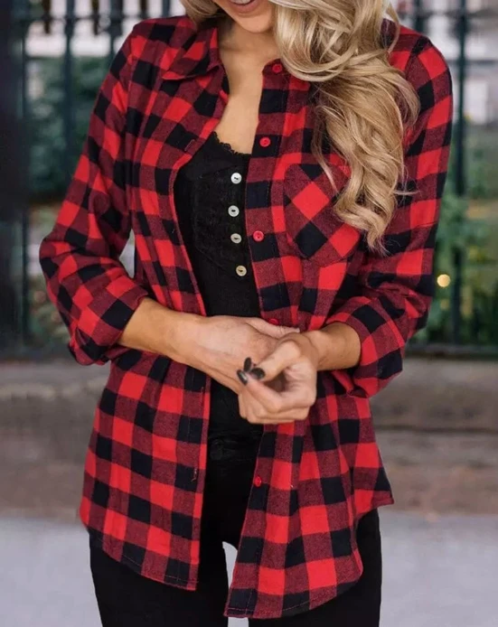 Women's Shirts 2024 Spring Fashion Plaid Printed Pocket Design Casual Turn-Down Collar Long Sleeved Button Daily Shirt Jacket
Women's Shirts 2024 Spring Fashion Plaid Printed Pocket Design Casual Turn-Down Collar Long Sleeved Button Daily Shirt Jacket