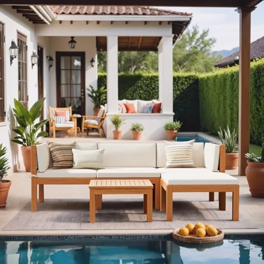 Outdoor Sectional Couch Patio Sectional Sofa with Acacia Wood Table,5 Pieces Outdoor L-Shaped Couch with Soft Cushion for Patio
Outdoor Sectional Couch Patio Sectional Sofa with Acacia Wood Table,5 Pieces Outdoor L-Shaped Couch with Soft Cushion for Patio