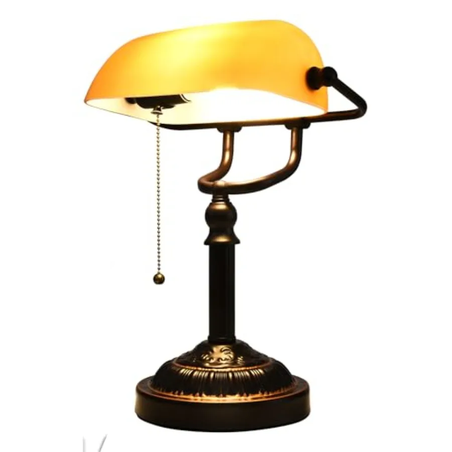 Bankers Desk Lamp with USB-A Port, Rustic Desk Lamp Pull Chain with Yellow Glass Shade, Vintage Banker's Desk Lamp Oil Rubbed B
Bankers Desk Lamp with USB-A Port, Rustic Desk Lamp Pull Chain with Yellow Glass Shade, Vintage Banker's Desk Lamp Oil Rubbed B