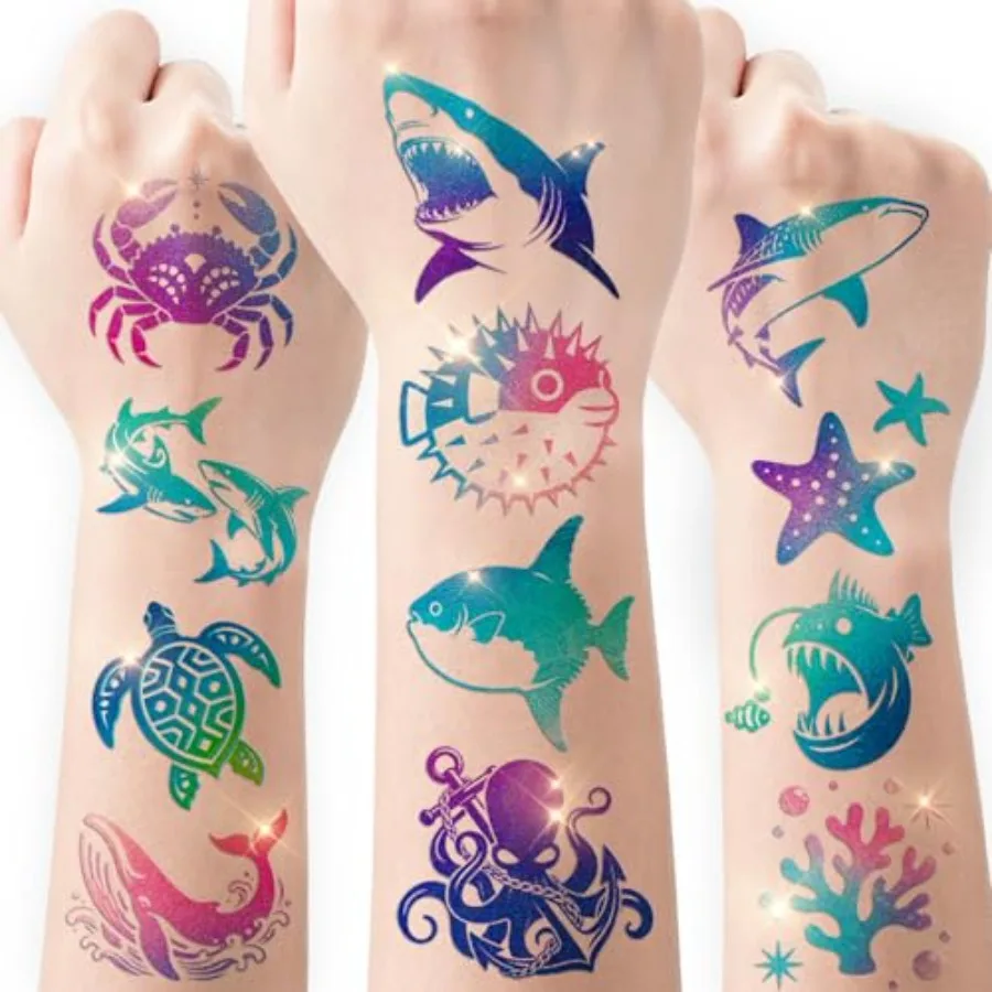 108 PCS Glitter Ocean Animal Temporary Tattoos for - Pre-Cut Under the Sea Creature Tattoo Stickers for Boys Girls, Summer Beac
108 PCS Glitter Ocean Animal Temporary Tattoos for - Pre-Cut Under the Sea Creature Tattoo Stickers for Boys Girls, Summer Beac