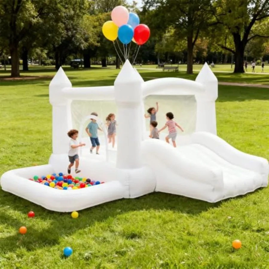 White Inflatable Bounce House Indoor Outdoor Jumper with Slide and Water Ball Pool for Garden Backyard Fun Perfect for Wedding
White Inflatable Bounce House Indoor Outdoor Jumper with Slide and Water Ball Pool for Garden Backyard Fun Perfect for Wedding