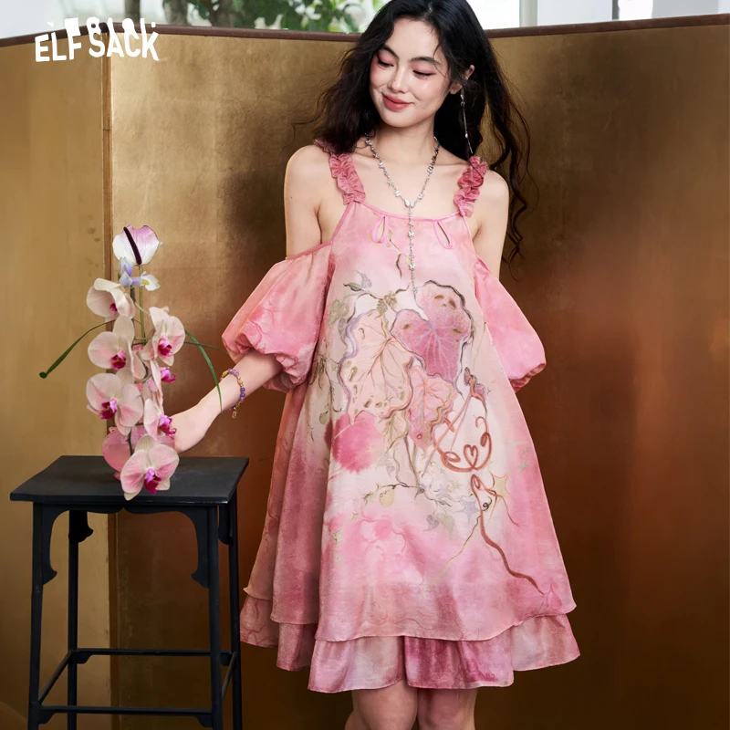 ELFSACK Women's Tie-Dye Jacquard Chiffon Dress, Halter Off Shoulder Puff Sleeve A-Line Layered Hem Midi Sundress
ELFSACK Women's Tie-Dye Jacquard Chiffon Dress, Halter Off Shoulder Puff Sleeve A-Line Layered Hem Midi Sundress