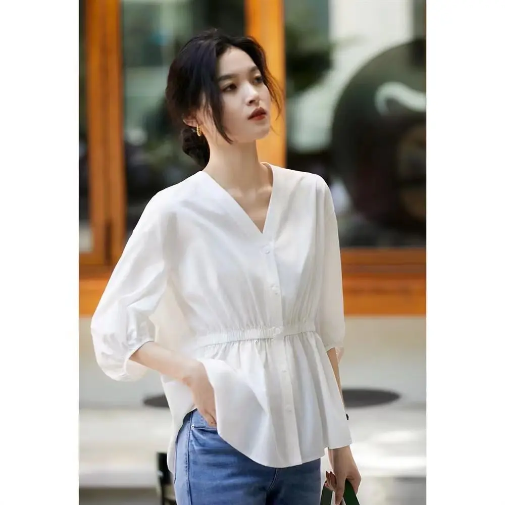 V-neck White Shirt Women's Spring And Summer Lantern Sleeves Design Sense Women's Waist Wrap Top Fashion
V-neck White Shirt Women's Spring And Summer Lantern Sleeves Design Sense Women's Waist Wrap Top Fashion