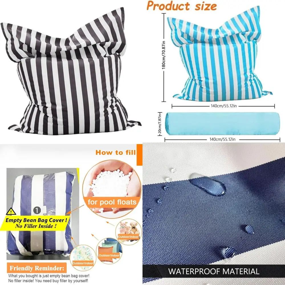 Large Grey Stripe Lounge Chair Cover, Waterproof Outdoor & Indoor Bean Bag, Comfortable Pool Side Sofa for Adults
Large Grey Stripe Lounge Chair Cover, Waterproof Outdoor & Indoor Bean Bag, Comfortable Pool Side Sofa for Adults