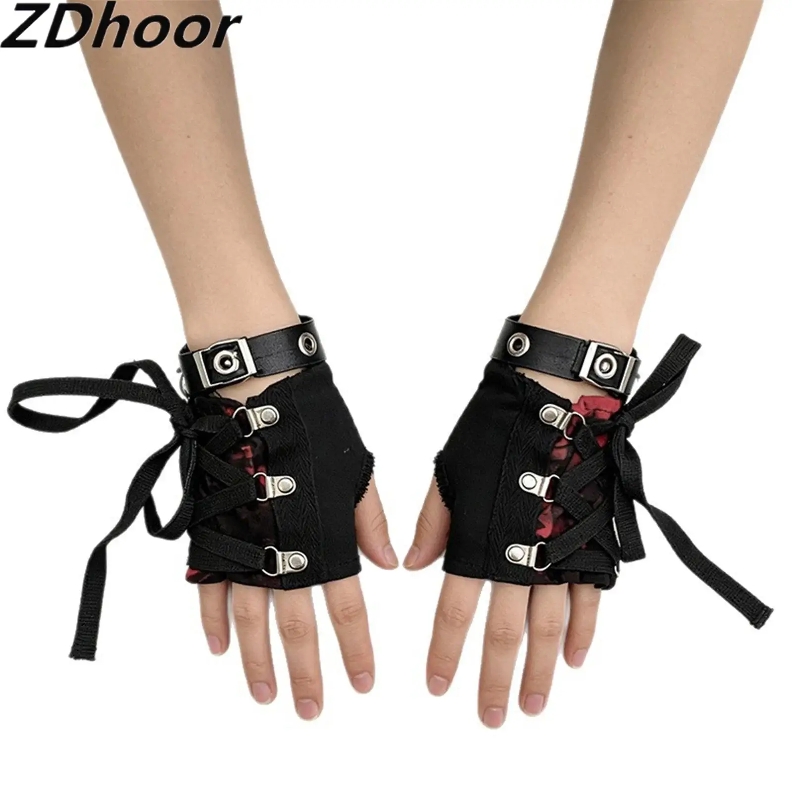 Unisex Men Women Punk Lace-up Gloves Buckles Thumbholes Fingerless Wristband Sleeves for Hip Hop Halloween Carnivals Theme Party
Unisex Men Women Punk Lace-up Gloves Buckles Thumbholes Fingerless Wristband Sleeves for Hip Hop Halloween Carnivals Theme Party