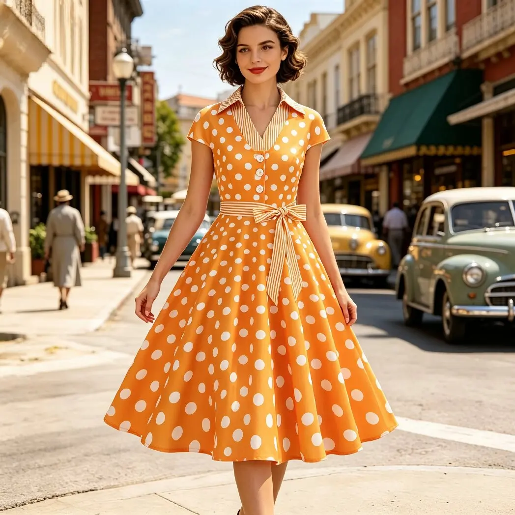 Summer Polka Dot Vintage Dress 1950s Rockabilly Pin Up Short Sleeve High Waist Bow Belt A-line Dresses for Party Daily Wear 2026
Summer Polka Dot Vintage Dress 1950s Rockabilly Pin Up Short Sleeve High Waist Bow Belt A-line Dresses for Party Daily Wear 2026