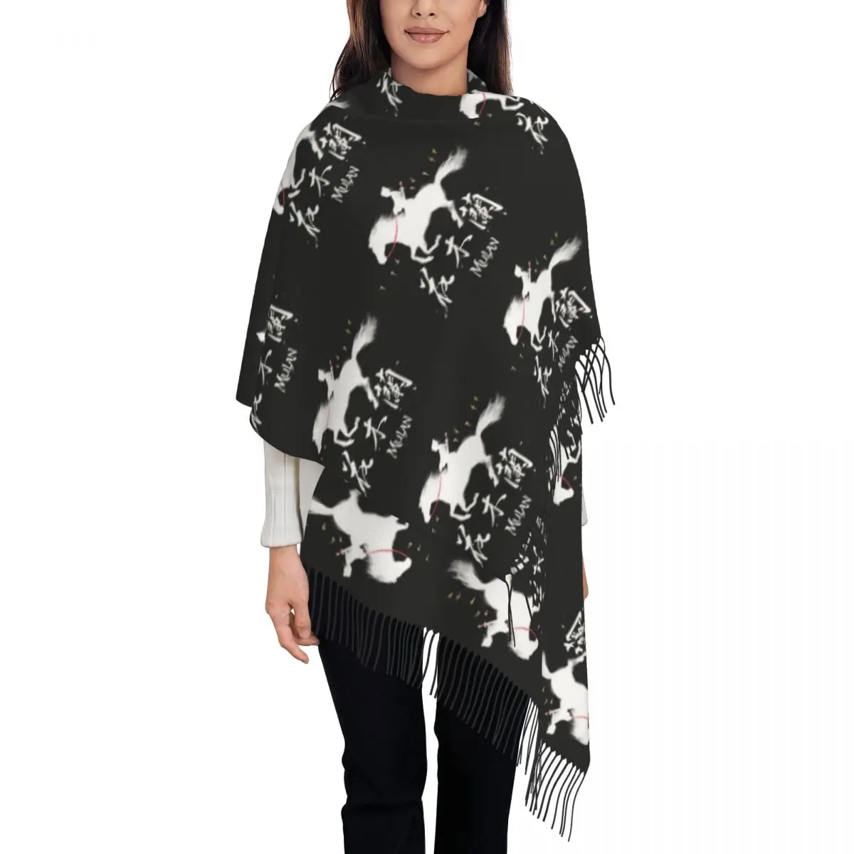Custom Mulan Riding Black Wind Silhouette Watercolor Scarf Wrap for Women Long Winter Warm Tassel Shawl Unisex Scarves
Custom Mulan Riding Black Wind Silhouette Watercolor Scarf Wrap for Women Long Winter Warm Tassel Shawl Unisex Scarves