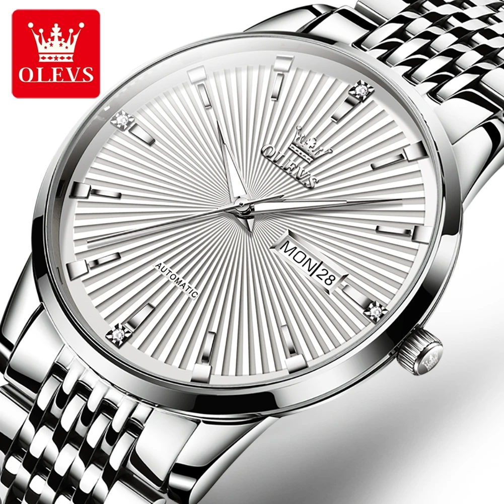 OLEVS Business Men Mechanical Watches Luxury Clock Luminous Waterproof Calendar Week Stainless Steel Military Automatic Watch
OLEVS Business Men Mechanical Watches Luxury Clock Luminous Waterproof Calendar Week Stainless Steel Military Automatic Watch