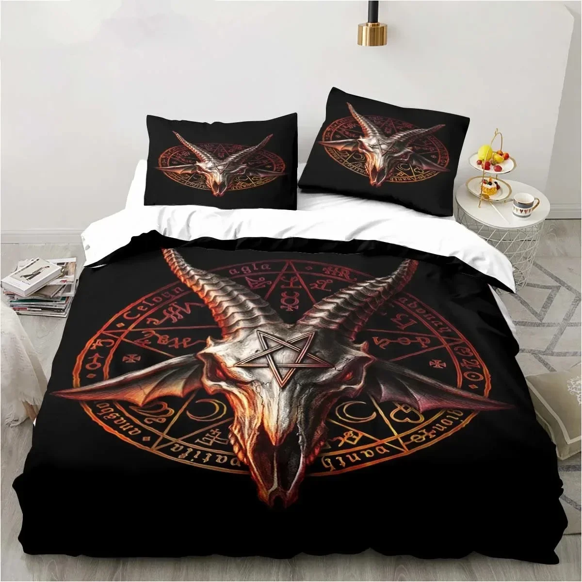 Baphomet Satan Demon Evil Horror Evil Monster Comfortable Duvet Quilt Cover Pillowcase Bedding Set Children Bedroom Decoration
Baphomet Satan Demon Evil Horror Evil Monster Comfortable Duvet Quilt Cover Pillowcase Bedding Set Children Bedroom Decoration