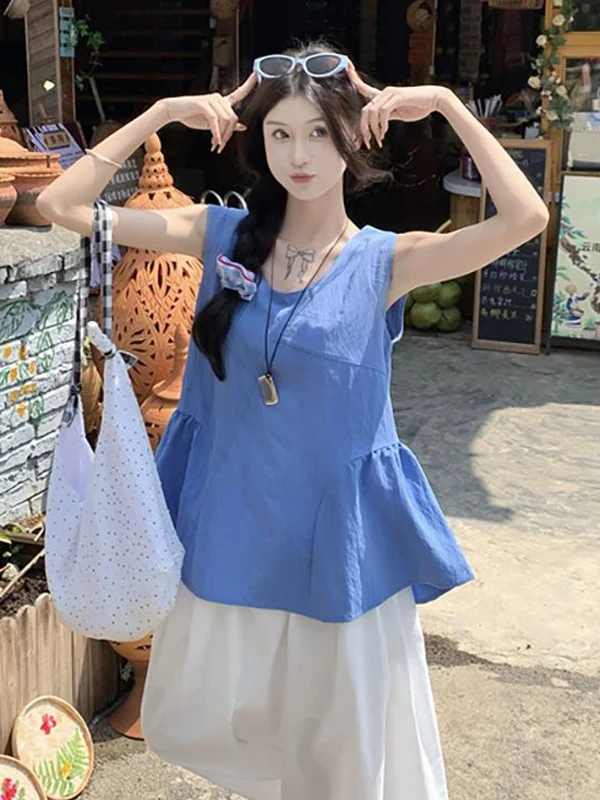 Blue Korean Style Sleeveless Vest Loose Casual Women's Top Trendy Summer New Arrival round Neck Polyester Fiber Commute Wind
Blue Korean Style Sleeveless Vest Loose Casual Women's Top Trendy Summer New Arrival round Neck Polyester Fiber Commute Wind