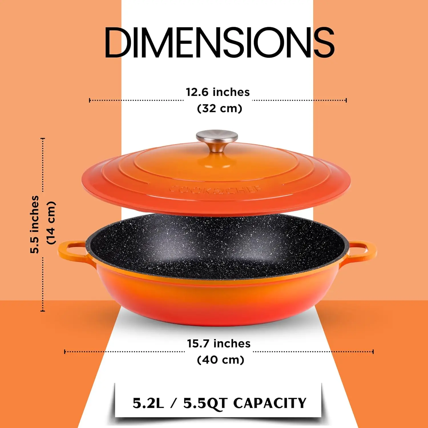 Dutch Oven Pot with Lid – Non Stick Dutch Oven for Sourdough Bread Baking – Cast Aluminum Cooking 5.5-Quart, 12 Inch, Orange
Dutch Oven Pot with Lid – Non Stick Dutch Oven for Sourdough Bread Baking – Cast Aluminum Cooking 5.5-Quart, 12 Inch, Orange