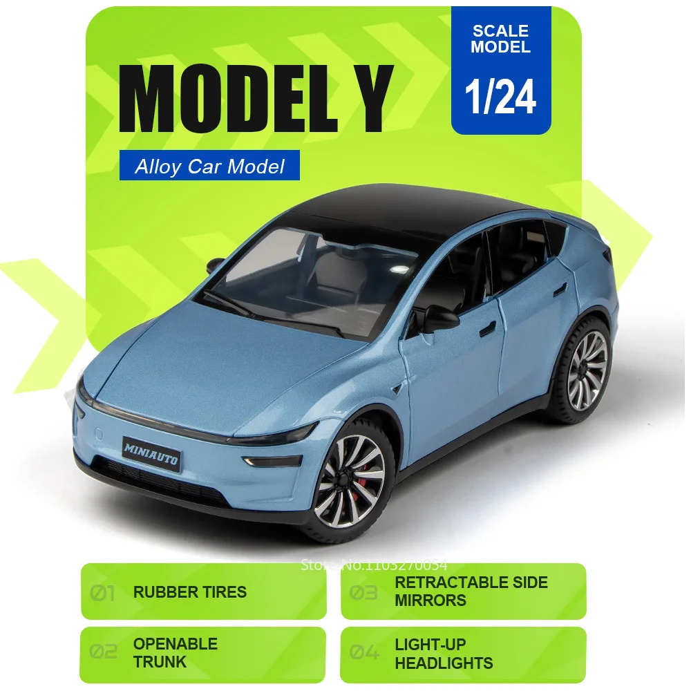 1:24 Model Y Robotaxi Alloy Diecast Model Toys Car Doors Opened with Sound Light Pull Back Front Wheel Steering Vehices Boy Gift
1:24 Model Y Robotaxi Alloy Diecast Model Toys Car Doors Opened with Sound Light Pull Back Front Wheel Steering Vehices Boy Gift