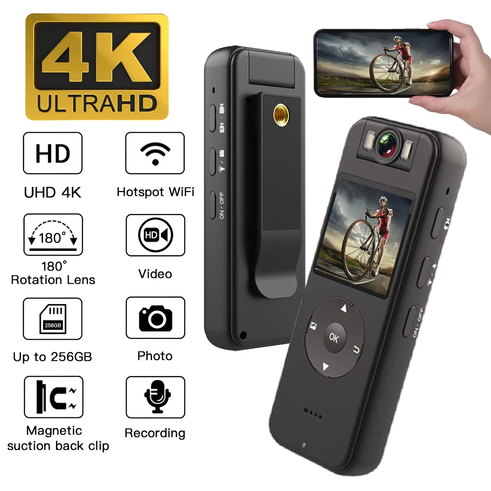 UHD 4K Mini Camera Mini Bodycam WiFi Micro Video Recorder IR Night Vision Wireless Action Camera Security Portable Camcorder
UHD 4K Mini Camera Mini Bodycam WiFi Micro Video Recorder IR Night Vision Wireless Action Camera Security Portable Camcorder