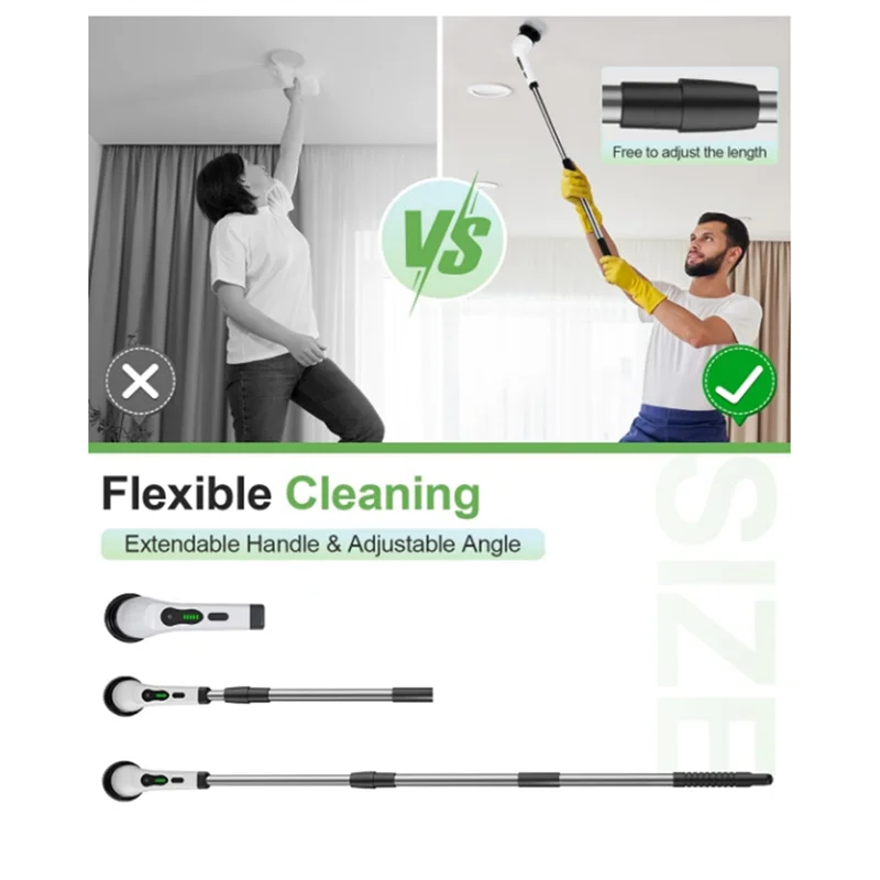 -A54T Electric Rotate Scrubber Shower Scrubber With 9 Brush Heads Adjustable Extension Handle
-A54T Electric Rotate Scrubber Shower Scrubber With 9 Brush Heads Adjustable Extension Handle