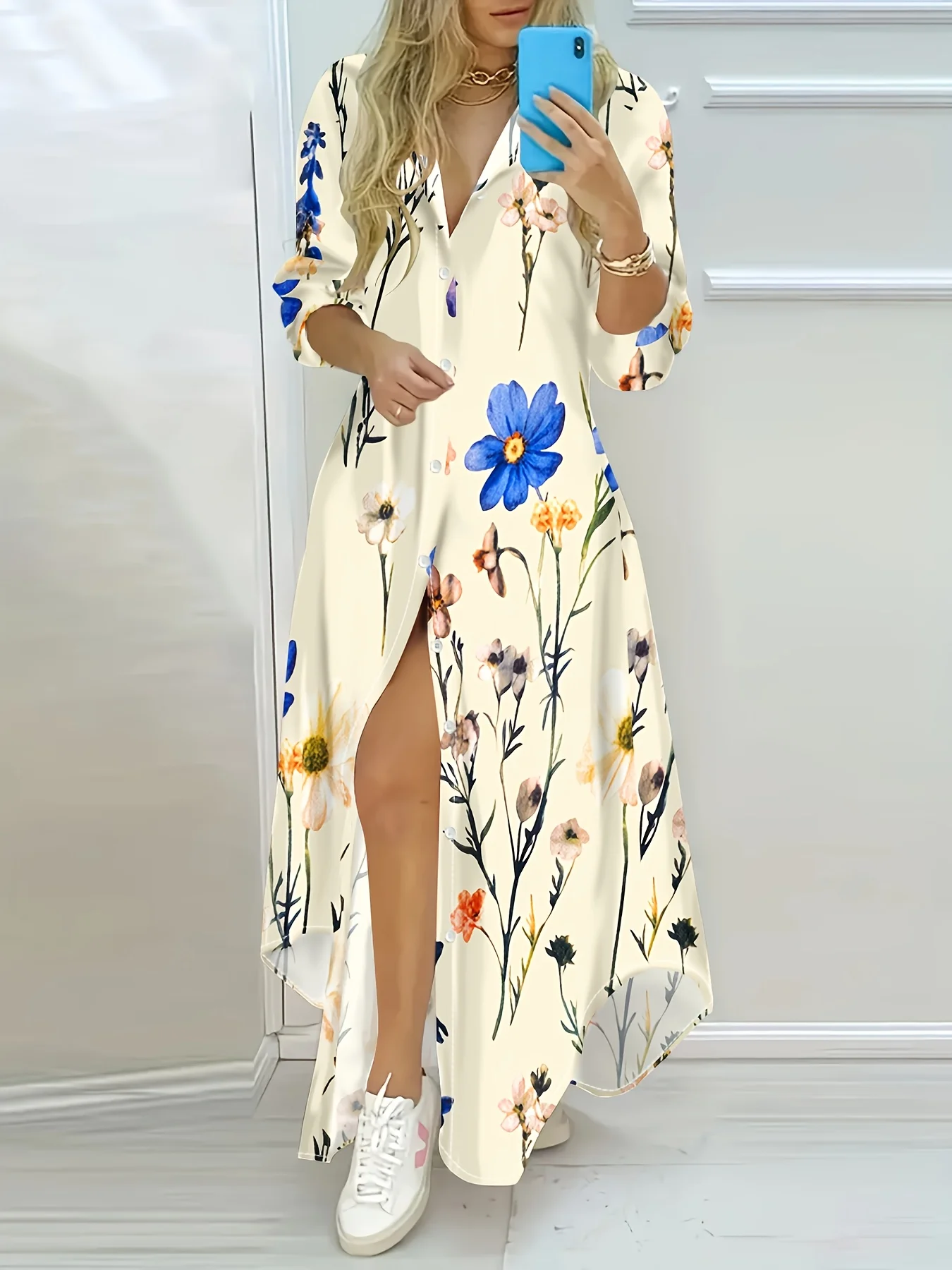 Printed Design French Watercolor Floral Pattern Long Sleeved Dress
Printed Design French Watercolor Floral Pattern Long Sleeved Dress