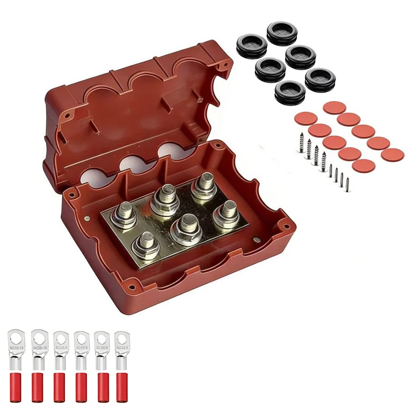 500A Bus Bar Waterproof Power Distribution Block with 4*M8+2*M10 Studs 48V DC Automotive Marine Battery
500A Bus Bar Waterproof Power Distribution Block with 4*M8+2*M10 Studs 48V DC Automotive Marine Battery