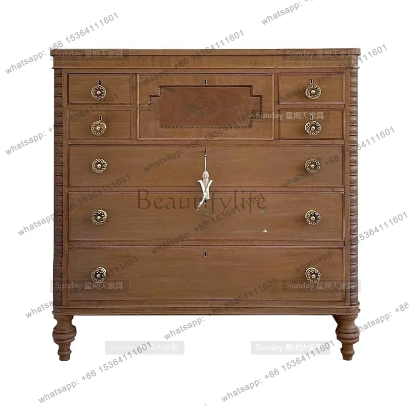 American carved vintage chest of drawers log French high-end entrance solid wood locker
American carved vintage chest of drawers log French high-end entrance solid wood locker