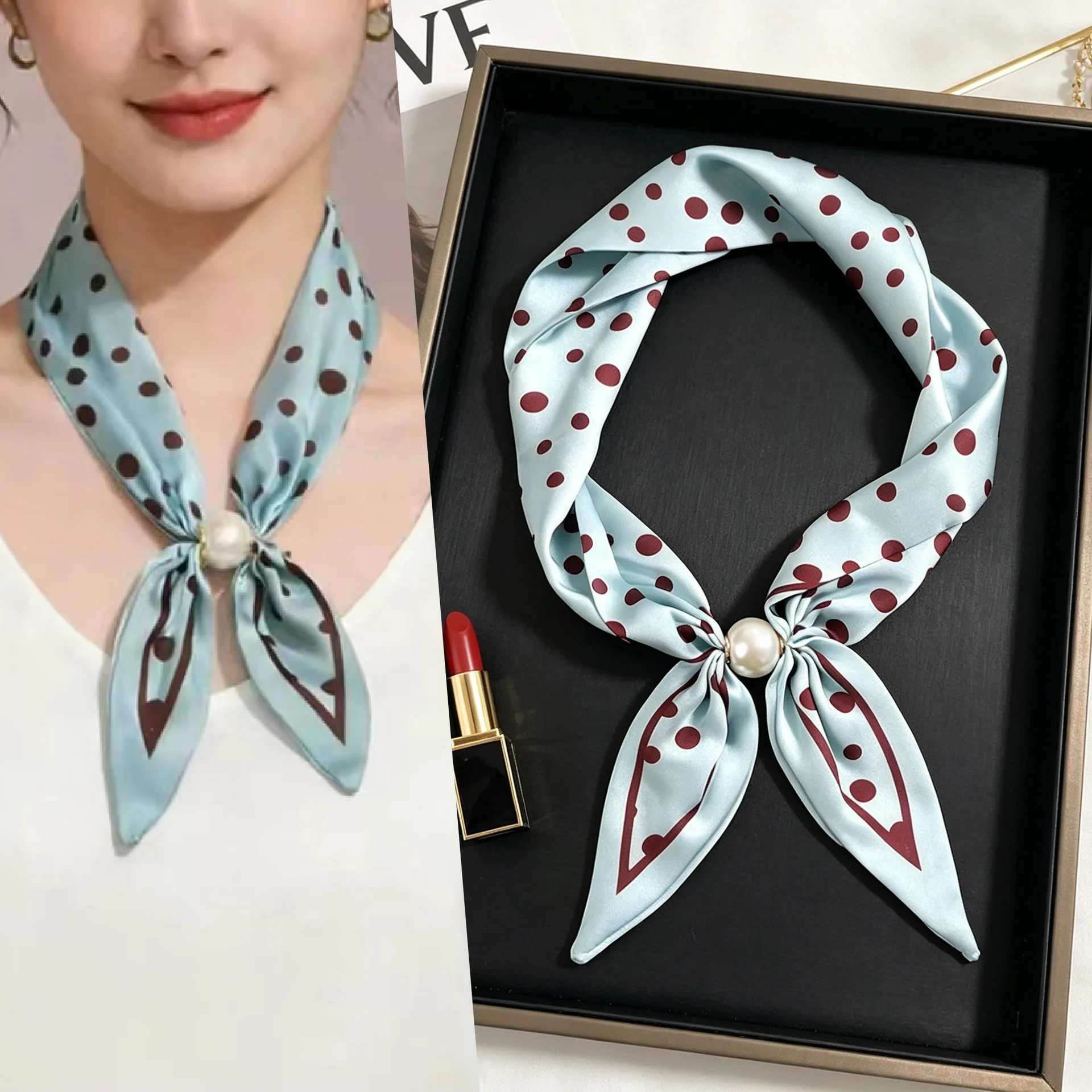 Luxury Pearl Magnetic Buckle Silk Scarf Women Print Neck Protector Square Scarf For Summer Sun Protection Fashionabl Scarves
Luxury Pearl Magnetic Buckle Silk Scarf Women Print Neck Protector Square Scarf For Summer Sun Protection Fashionabl Scarves