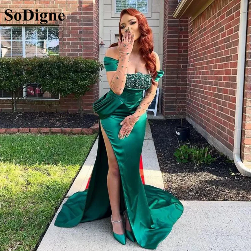 SoDigne Green Mermaid Prom Dresses Beads Sequins Off The Shoulder Pleats Side Split Formal Party Dress Evening Gowns
SoDigne Green Mermaid Prom Dresses Beads Sequins Off The Shoulder Pleats Side Split Formal Party Dress Evening Gowns