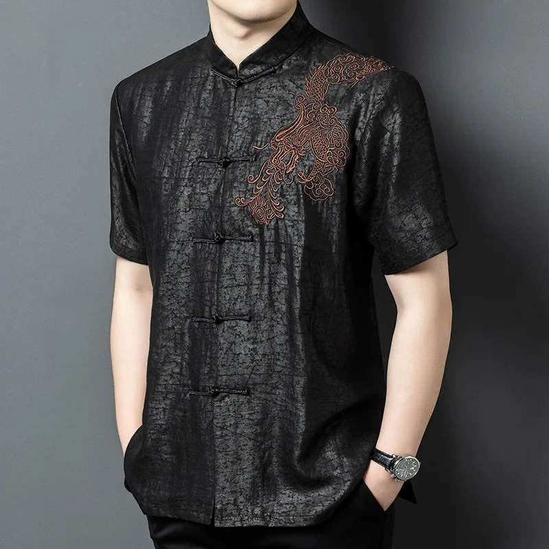 Real Silk Men's High-End Xiangyun Yarn Short Sleeve Leisure Retro Embroidered Chinese Knot Button Stand Collar Shirt Clothing
Real Silk Men's High-End Xiangyun Yarn Short Sleeve Leisure Retro Embroidered Chinese Knot Button Stand Collar Shirt Clothing