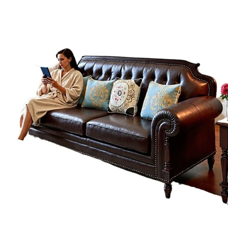 American retro all-solid wood leather sofa 123 combination first-layer cowhide four-person sofa villa furniture
American retro all-solid wood leather sofa 123 combination first-layer cowhide four-person sofa villa furniture