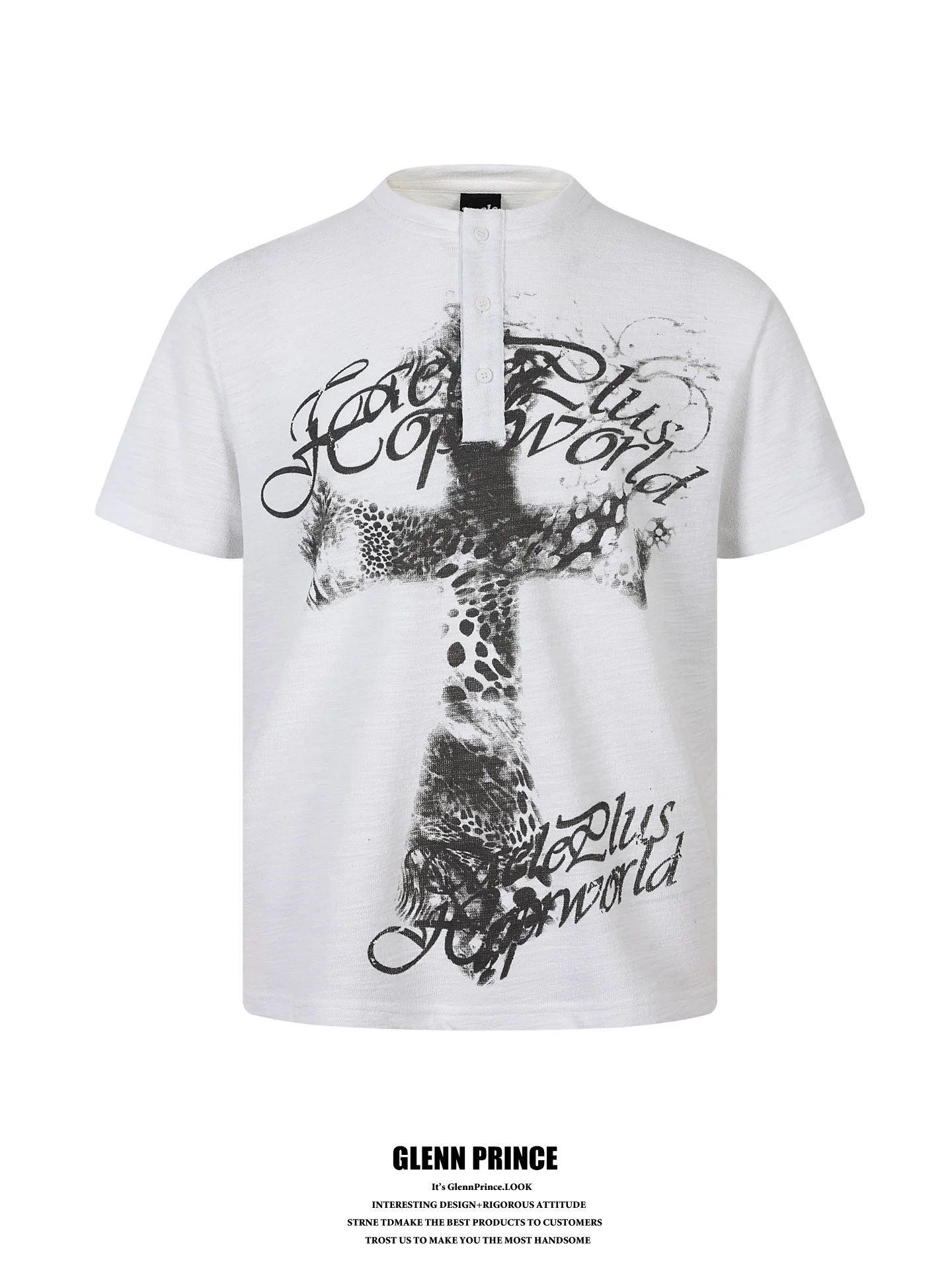 Loose Fit Cross Print T-Shirt Men's Summer Short Sleeve Henry Collar Couple's Clothing Leopard Pattern High Street Style
Loose Fit Cross Print T-Shirt Men's Summer Short Sleeve Henry Collar Couple's Clothing Leopard Pattern High Street Style