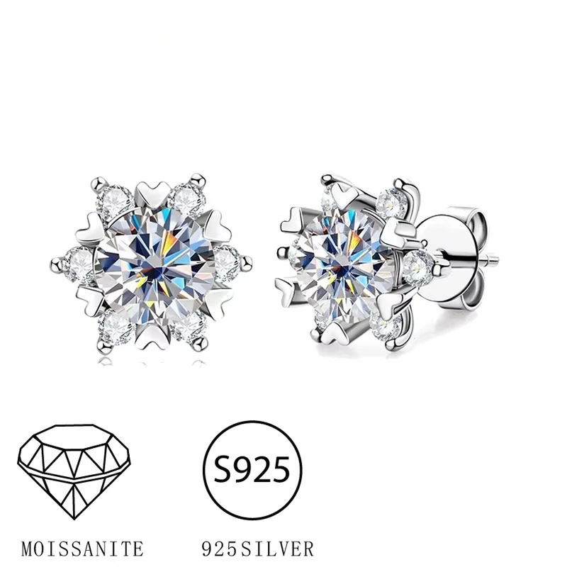 S925 Silver Moissanite Snowflake Earrings for Women 6 Prong Valentine Wedding Gift Classic Jewelry
S925 Silver Moissanite Snowflake Earrings for Women 6 Prong Valentine Wedding Gift Classic Jewelry