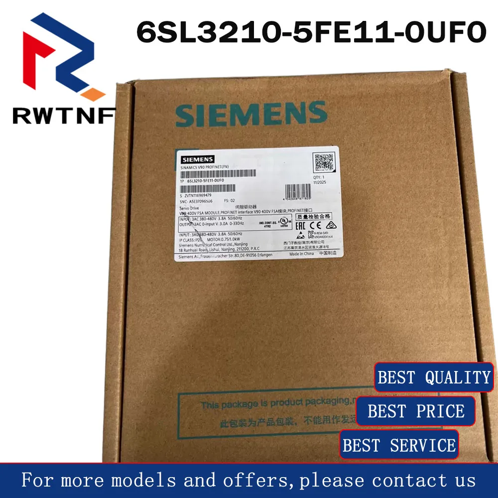 Brand New Genuine 6SL3210-5FE11-0UF0 SIEMENS PN type V90 servo drive 1KW,100% original warehouse stock
Brand New Genuine 6SL3210-5FE11-0UF0 SIEMENS PN type V90 servo drive 1KW,100% original warehouse stock