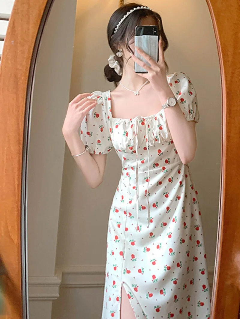 Split Flower Dress Summer Casual Sweet Women's Style Square Neck Short Sleeves British Style Waist Wrapped Long Sleeves 7HGL
Split Flower Dress Summer Casual Sweet Women's Style Square Neck Short Sleeves British Style Waist Wrapped Long Sleeves 7HGL