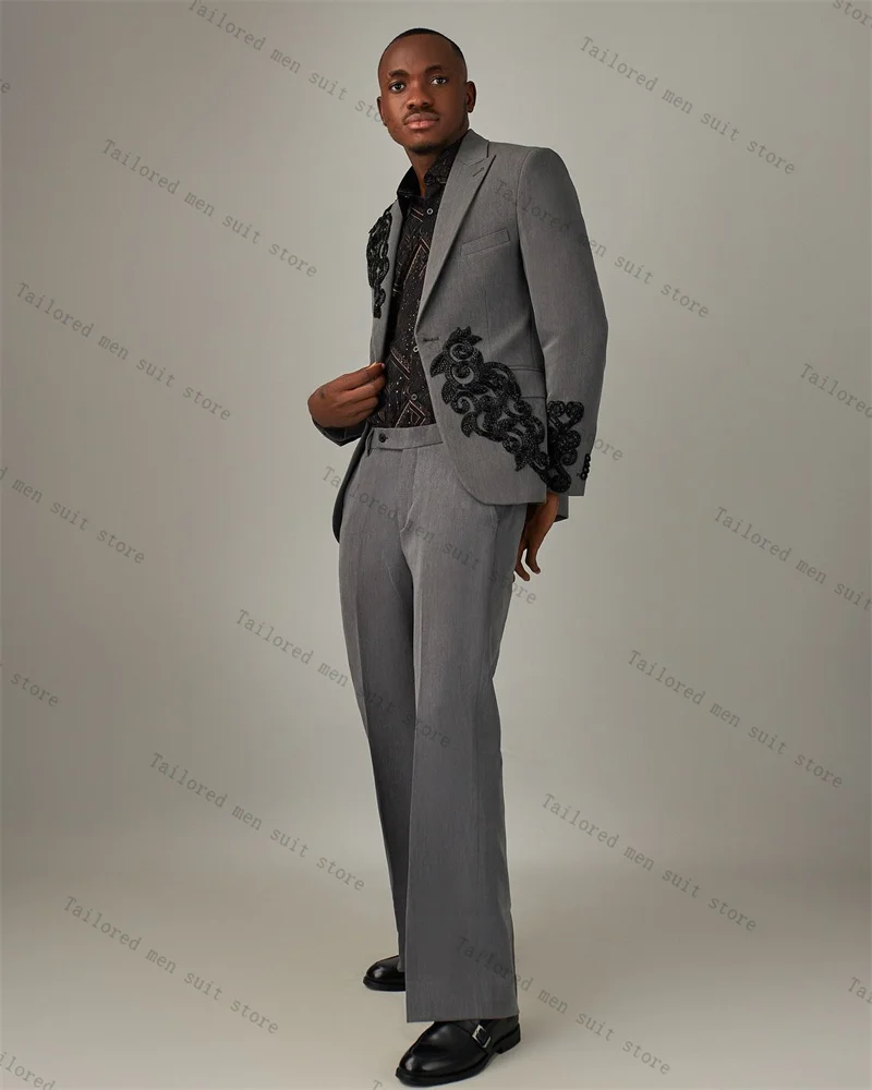 Grey Men Suits Set 2 Pieces Blazer+Pants Trousers Appliqued Beaded Wedding Tuxedo Jacket Formal Office Business Cotton Male Coat
Grey Men Suits Set 2 Pieces Blazer+Pants Trousers Appliqued Beaded Wedding Tuxedo Jacket Formal Office Business Cotton Male Coat