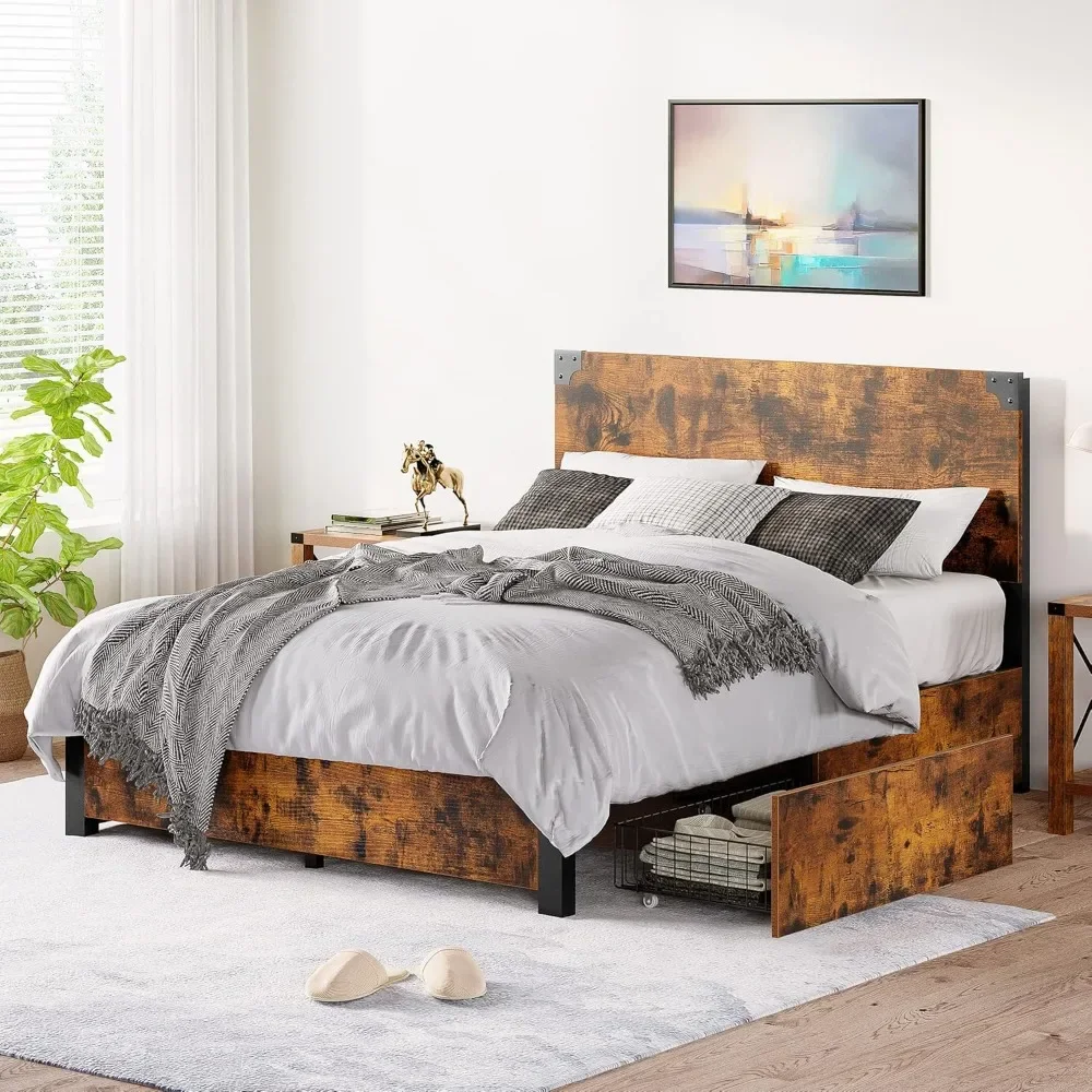 Bed Frame with 4 Storage Drawers and Headboard, Heavy Duty Metal and Rustic Wood Platform Full Bed Frame with Large Storage
Bed Frame with 4 Storage Drawers and Headboard, Heavy Duty Metal and Rustic Wood Platform Full Bed Frame with Large Storage