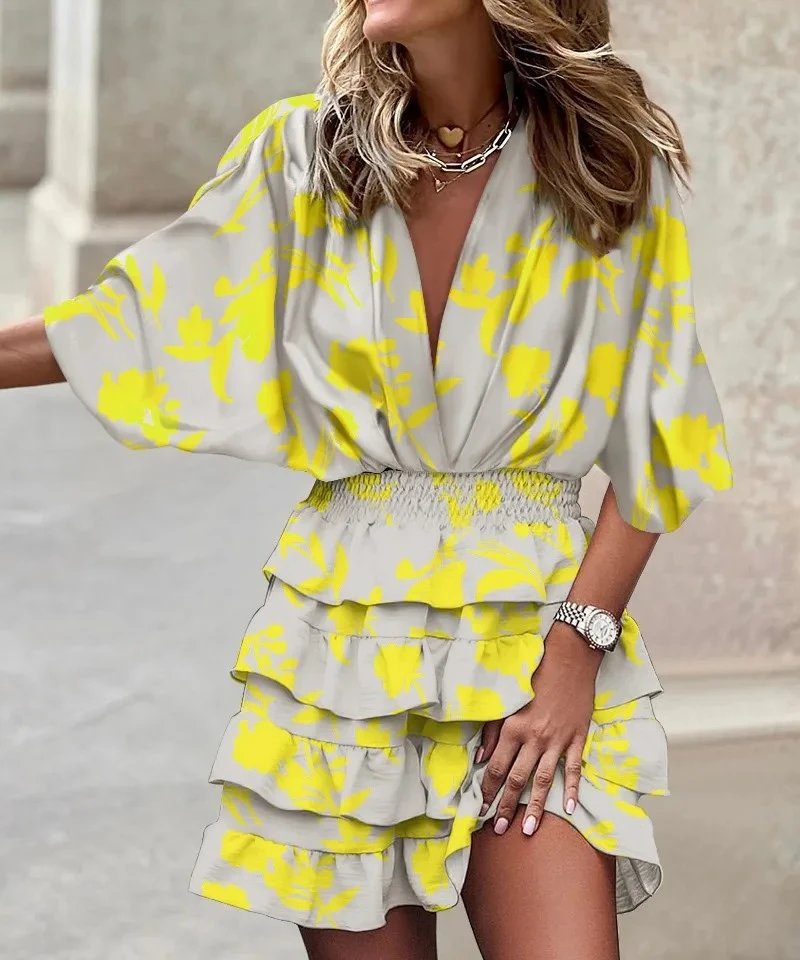 Женское спортивное платье с v-образным вырезом, свободные рукава «летучая мышь», эластичная талия, платье с принтом, мини-повседневные платья с рюшами по подолу
Женское спортивное платье с v-образным вырезом, свободные рукава «летучая мышь», эластичная талия, платье с принтом, мини-повседневные платья с рюшами по подолу