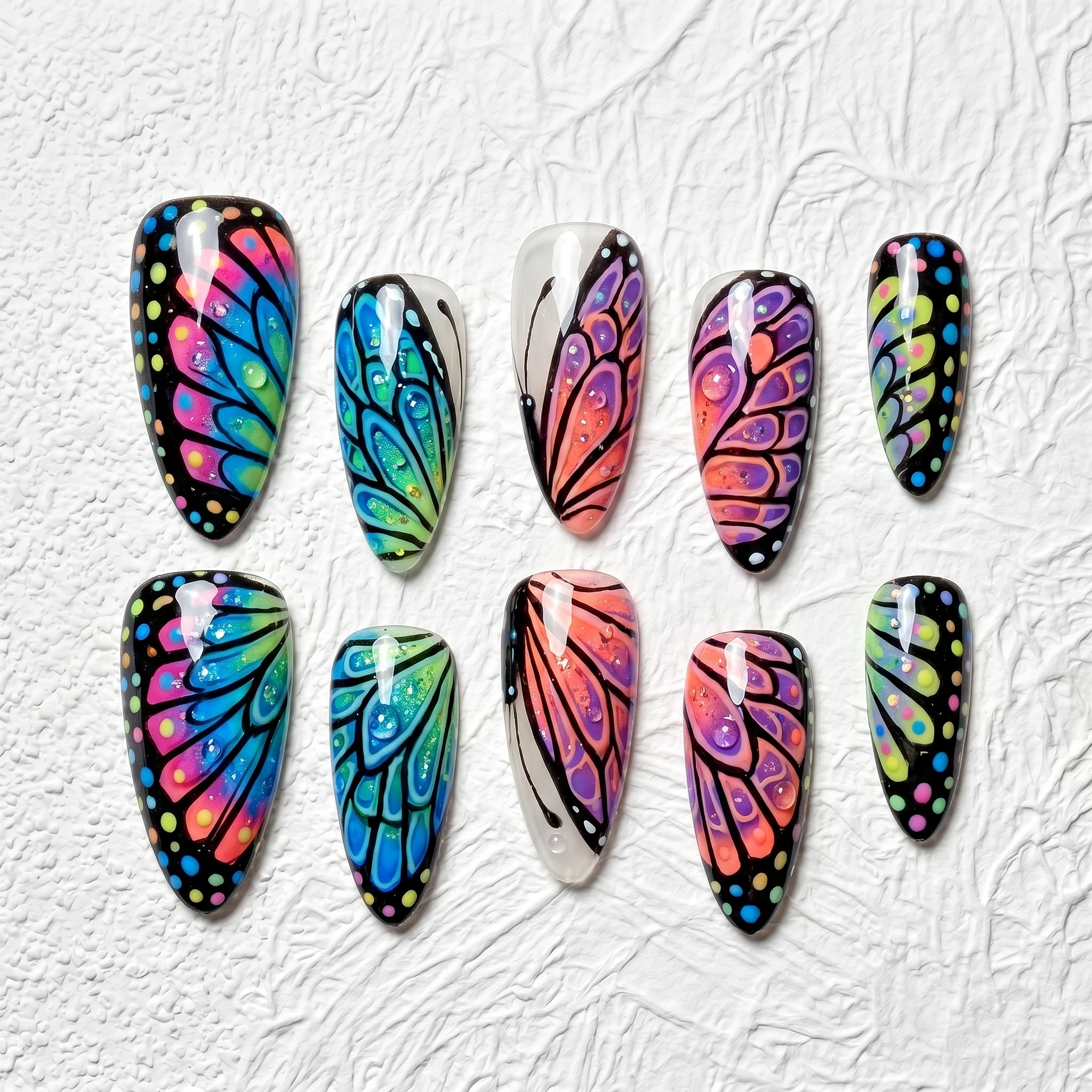 Artisan Handcrafted 10PCS Dreamy Stiletto Butterfly Wing Nails | Glitter, Dimensional Wings, Party Wear Salon Finish
Artisan Handcrafted 10PCS Dreamy Stiletto Butterfly Wing Nails | Glitter, Dimensional Wings, Party Wear Salon Finish