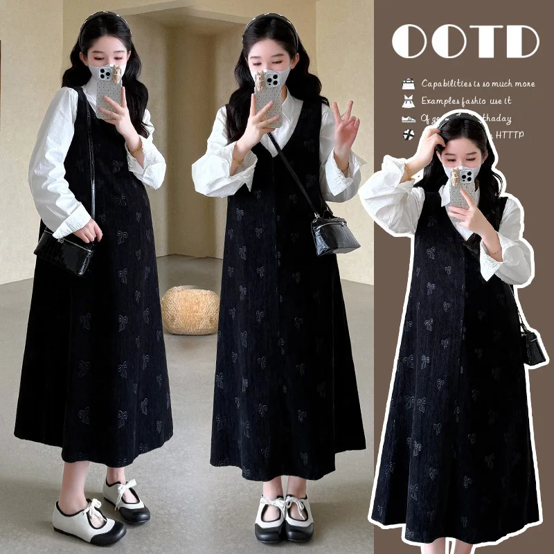 2025 Korean Style Pregnancy Outfit Autumn White Shirt with 3D Bow Vest Dress Chic Maternity Two Piece Set Elegant Luxe
2025 Korean Style Pregnancy Outfit Autumn White Shirt with 3D Bow Vest Dress Chic Maternity Two Piece Set Elegant Luxe