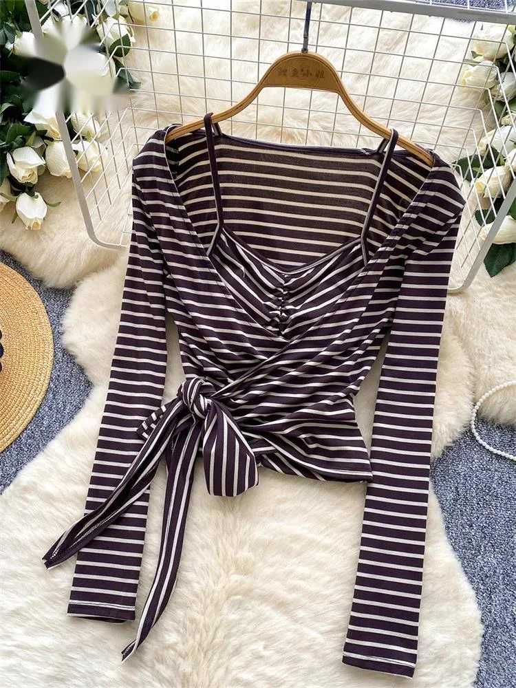 Осенняя сексуальная полосатая блузка с эффектом двухслойности и бантом, свободный топ с длинными рукавами в корейском стиле, повседневная длинная рубашка для женщин
Осенняя сексуальная полосатая блузка с эффектом двухслойности и бантом, свободный топ с длинными рукавами в корейском стиле, повседневная длинная рубашка для женщин