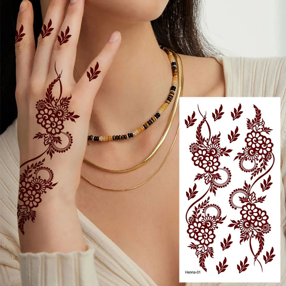 1pc Brown Henna Tattoo Stickers for Hand Waterproof Temporary Tattoos for Women Flower Fake Tattoo for Festival Wedding Body Art
1pc Brown Henna Tattoo Stickers for Hand Waterproof Temporary Tattoos for Women Flower Fake Tattoo for Festival Wedding Body Art