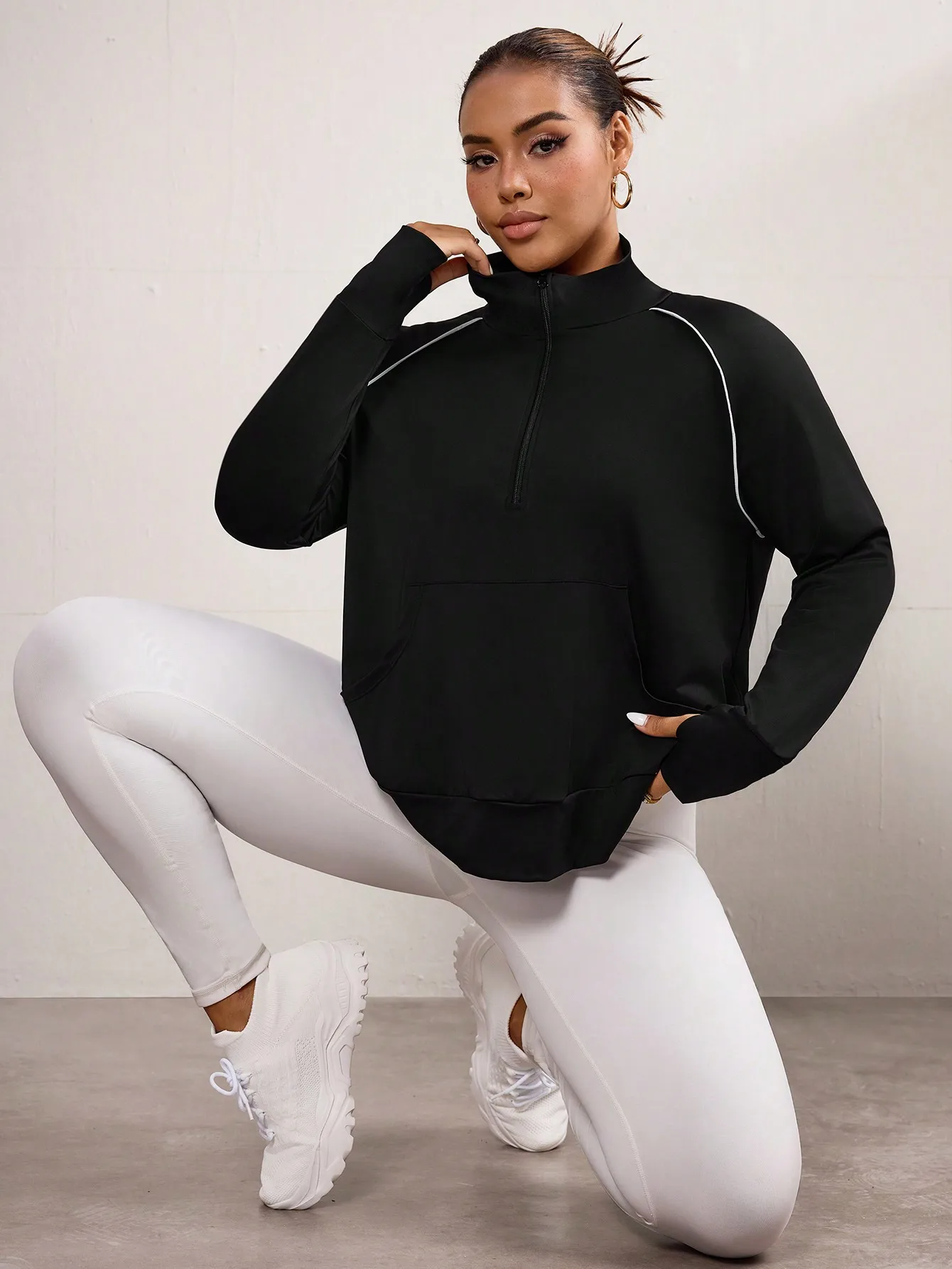 Women's Plus Size Half-Zip Long Sleeve Fitness Sweatshirt with Side Pockets - Black
Women's Plus Size Half-Zip Long Sleeve Fitness Sweatshirt with Side Pockets - Black