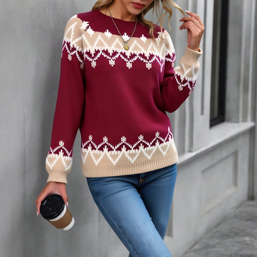 Women's Christmas Sweaters 2025 Autumn Winter Long Sleeves O Neck Loose Warm Color Block Thick Knitted Jacquard Sweater
Women's Christmas Sweaters 2025 Autumn Winter Long Sleeves O Neck Loose Warm Color Block Thick Knitted Jacquard Sweater