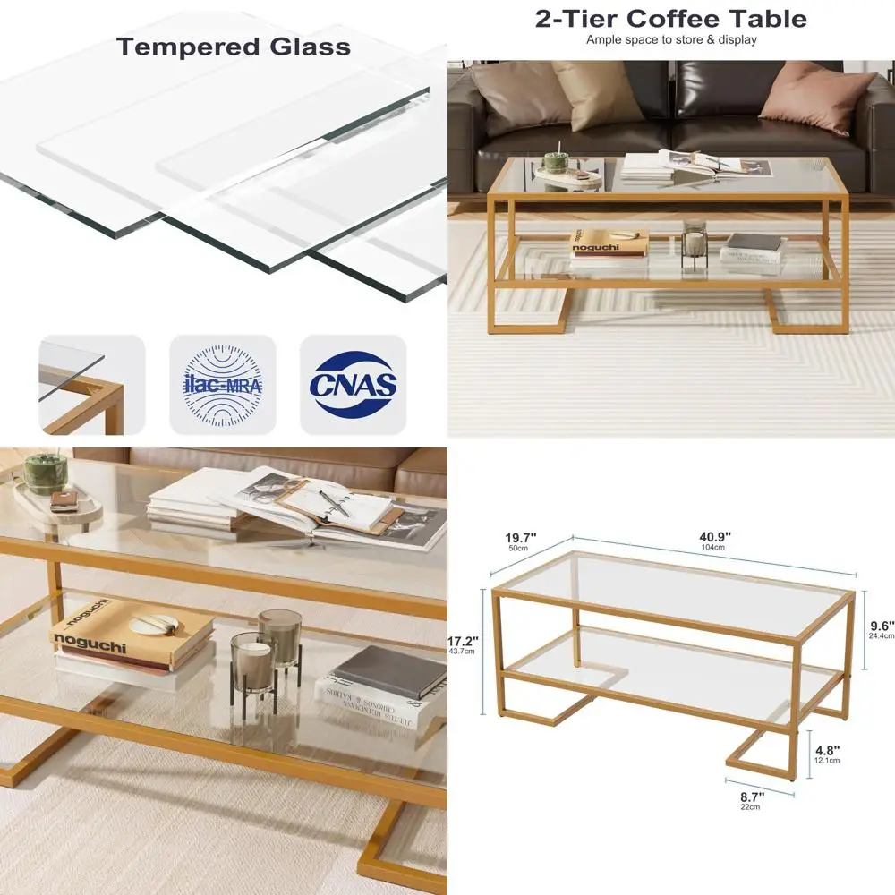 Double-Tier Tempered Glass Coffee Table with Metal Frame for Living Room and Office
Double-Tier Tempered Glass Coffee Table with Metal Frame for Living Room and Office
