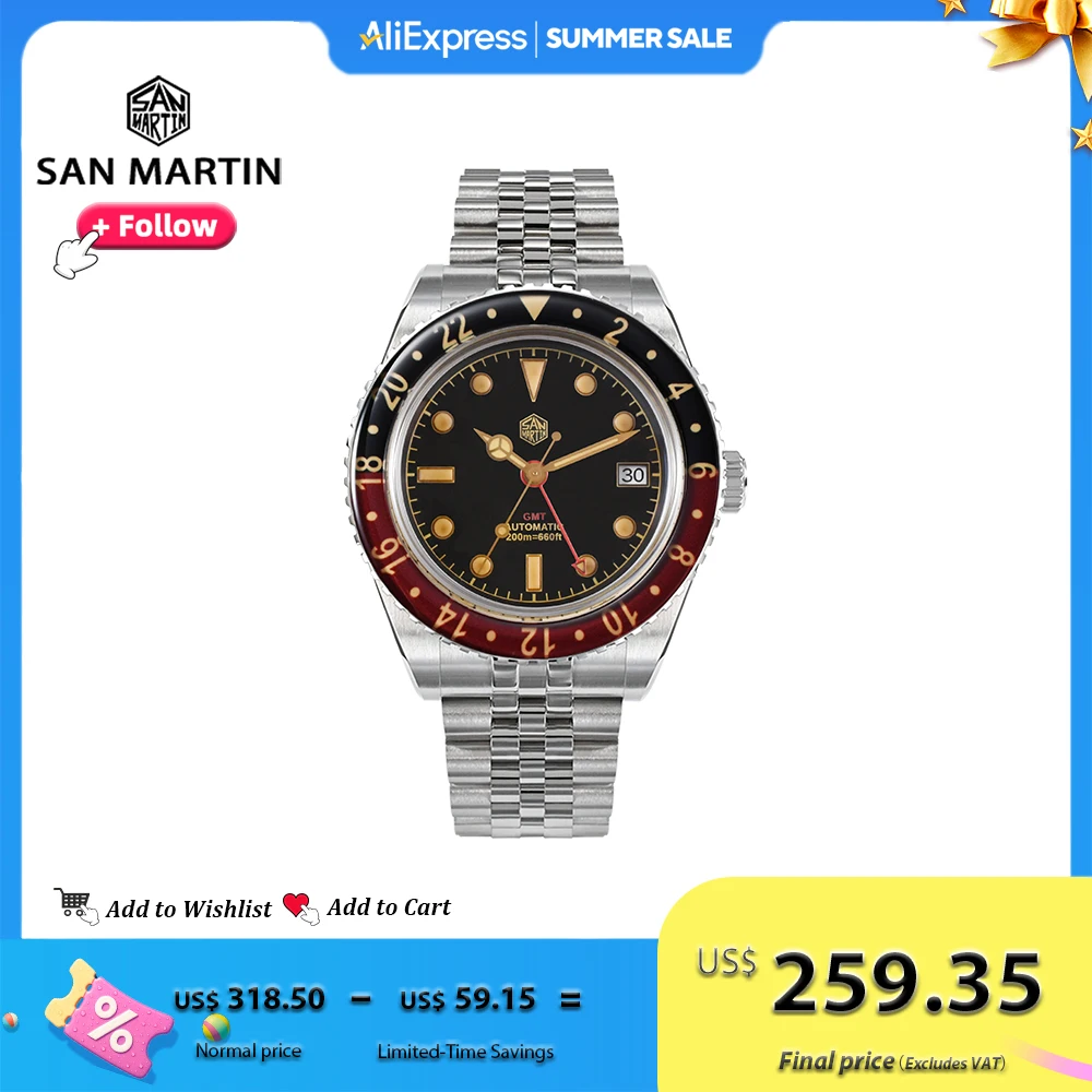 San Martin новые 40 мм ретро GMT NH34 часы светящиеся автоматические механические часы для мужчин с сапфировым стеклом водонепроницаемые 20 бар SN0005
San Martin новые 40 мм ретро GMT NH34 часы светящиеся автоматические механические часы для мужчин с сапфировым стеклом водонепроницаемые 20 бар SN0005