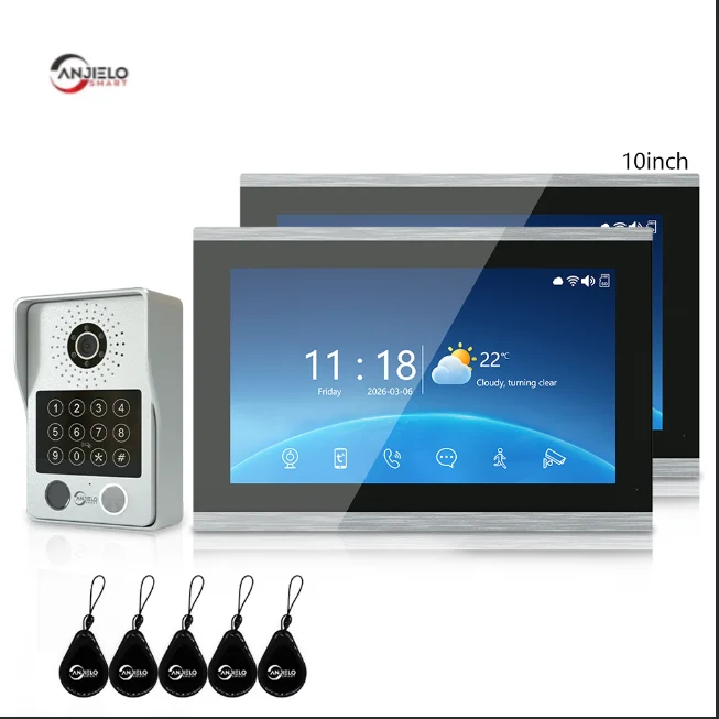 ANJIELO 4-Wire Video Door Phone, 10" Touch Screen, 5-in-1 Unlock, IP65, APP Control, for Home/Office Security
ANJIELO 4-Wire Video Door Phone, 10" Touch Screen, 5-in-1 Unlock, IP65, APP Control, for Home/Office Security