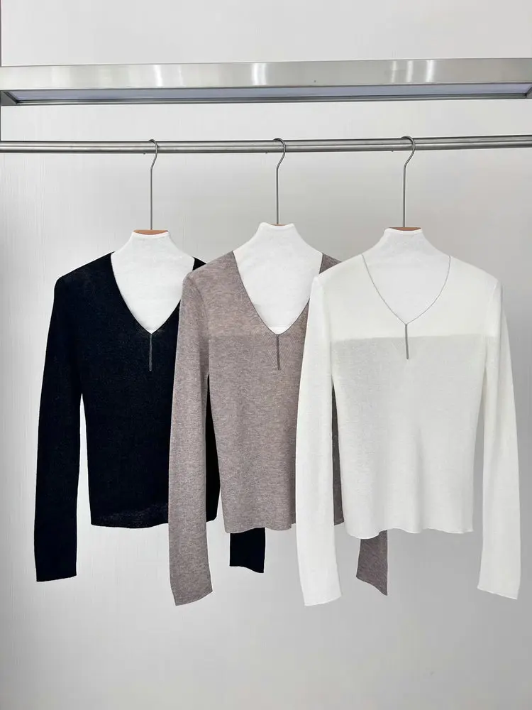 Autumn New Women Bead Chain Sweater Wool Blend V-Neck Long Sleeve Slim Female Knitted Pullover
Autumn New Women Bead Chain Sweater Wool Blend V-Neck Long Sleeve Slim Female Knitted Pullover