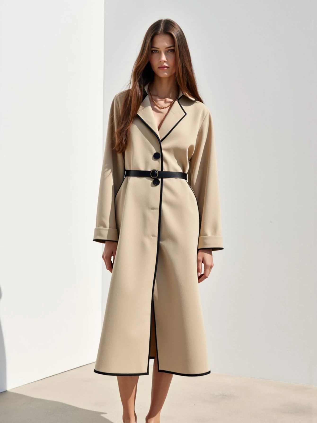 Женский осенний плащ с длинными рукавами и лацканами, однобортный, с карманами, простой дизайн с переплетом, повседневная одежда
Женский осенний плащ с длинными рукавами и лацканами, однобортный, с карманами, простой дизайн с переплетом, повседневная одежда