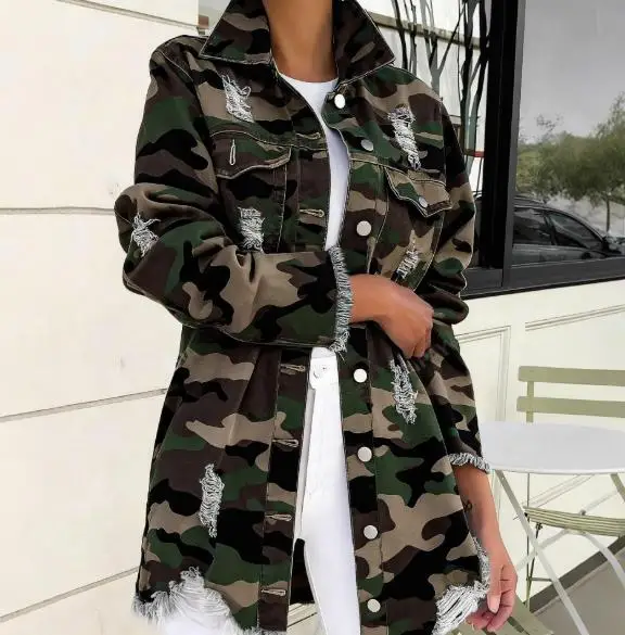 2026 New Spring\autumn Fashion Trend Camo Printed Collar Slim Button Front Perforated Design Women's Long Sleeved Cowboy Coat
2026 New Spring\autumn Fashion Trend Camo Printed Collar Slim Button Front Perforated Design Women's Long Sleeved Cowboy Coat