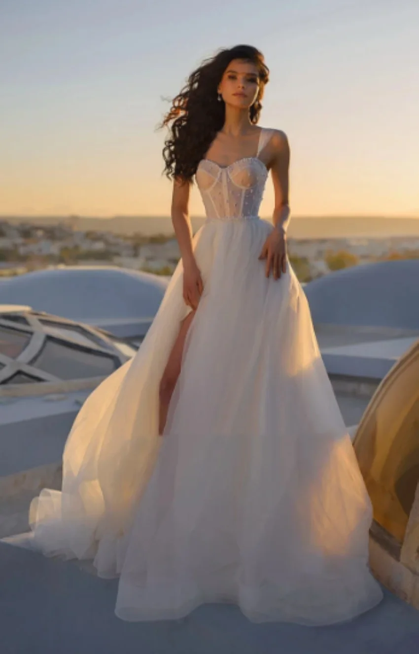 Elegant Bridal Gowns Sleeveless Side Slit Sexy Robes For Formal Party Vestidos De Novia A-Line Tulle Wedding Dresses For Women
Elegant Bridal Gowns Sleeveless Side Slit Sexy Robes For Formal Party Vestidos De Novia A-Line Tulle Wedding Dresses For Women