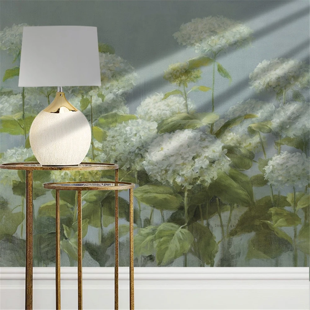 custom Green hydrangea pastoral flowers wallpapers for living room TV background wall cloth bedroom sofa villa mural wall paper
custom Green hydrangea pastoral flowers wallpapers for living room TV background wall cloth bedroom sofa villa mural wall paper