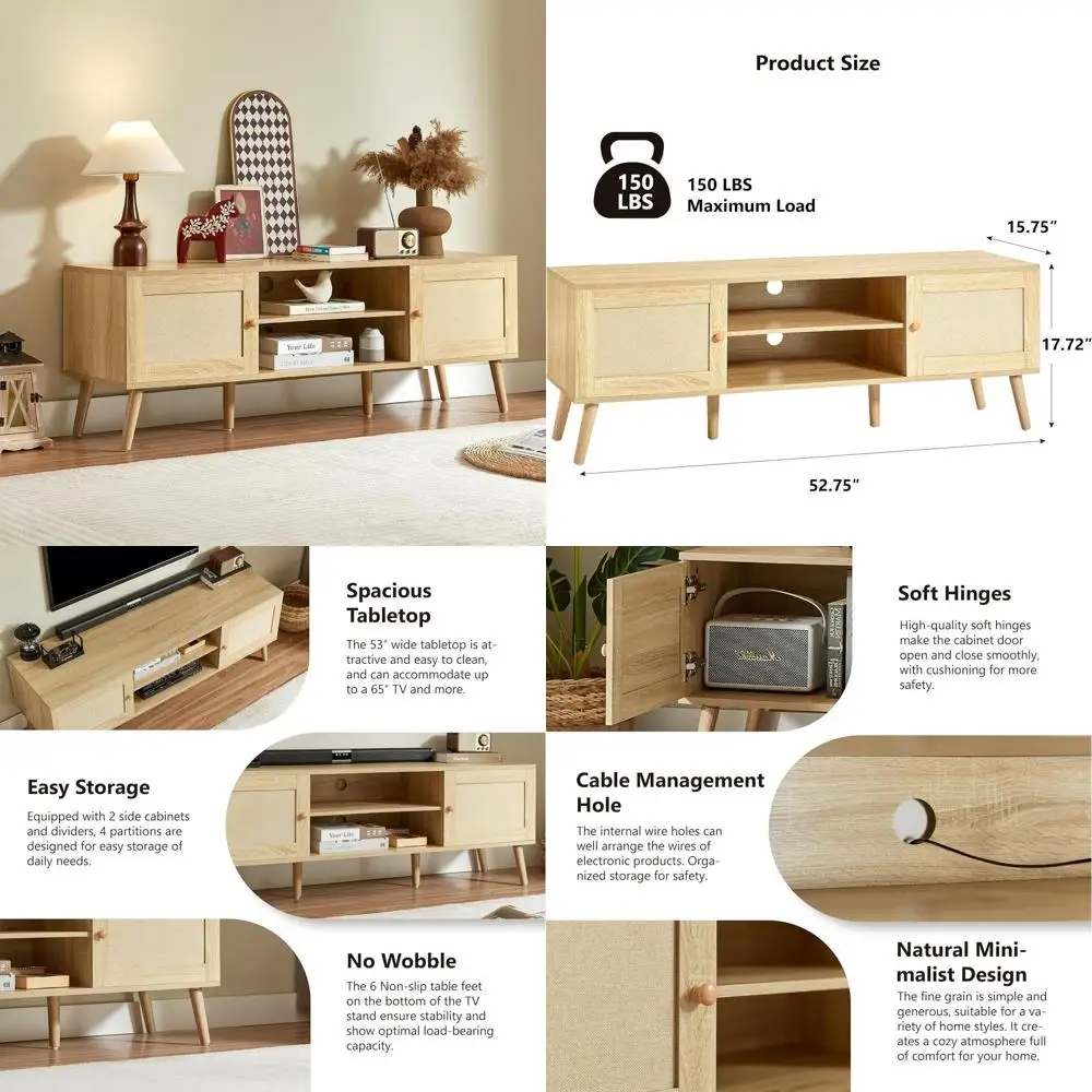 Mid-Century Modern TV Stand for 60-55-50 Inch TVs, Living Room Entertainment Center with Shelves & Storage Cabinets, Natural Boh
Mid-Century Modern TV Stand for 60-55-50 Inch TVs, Living Room Entertainment Center with Shelves & Storage Cabinets, Natural Boh