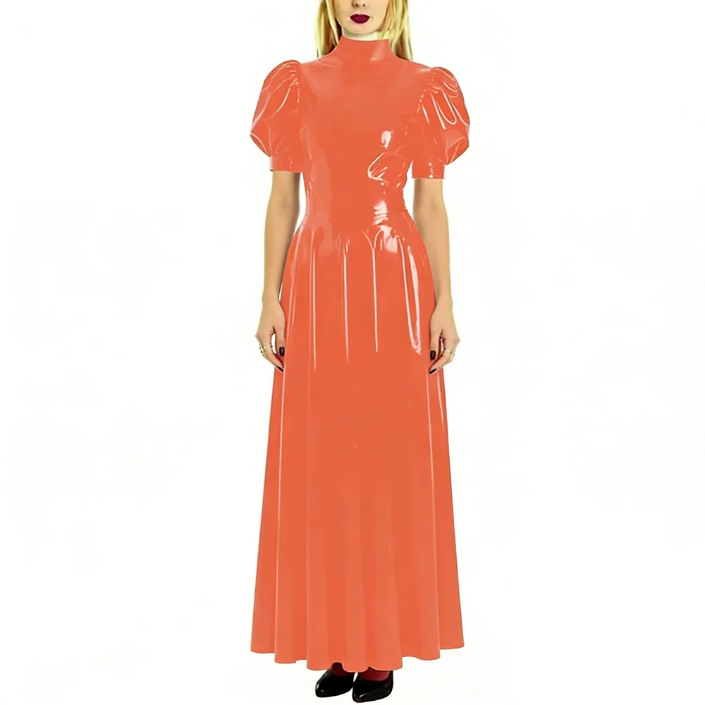 Elegant Solid Color Puff Short Sleeve Women's Dress Glossy PVC Leather Long Gown for Parties Female High Neck Classy Long Dress
Elegant Solid Color Puff Short Sleeve Women's Dress Glossy PVC Leather Long Gown for Parties Female High Neck Classy Long Dress
